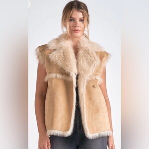 Elan Beige Vest with Faux Fur Trim